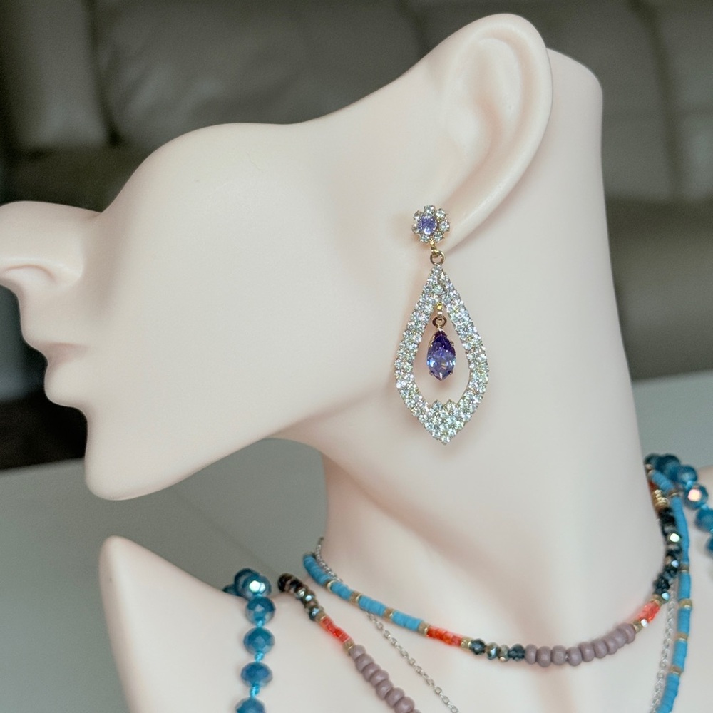 Elegant Gold Teardrop Earrings with Purple Stone